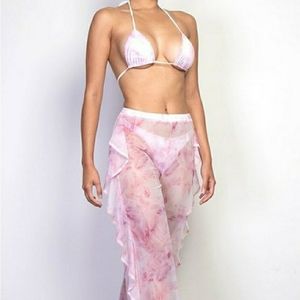 Three Piece Tie Dye Ruffled Pants & Bikini Set